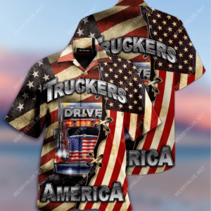 Truckers Drive American Flag Hawaiian Aloha Hawaiian Shirtss  - Thelegend59