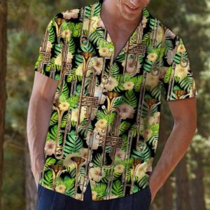 Trumpet Yellow Hibiscus Flower Green Unique Design Hawaiian Shirt  - Thelegend59