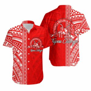 Tupou College Toloa Hawaiian Shirt Half Version Red  - Thelegend59