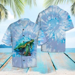 Turtle Blue Tie Dye Blue Best Design Hawaiian Shirt  - Thelegend59
