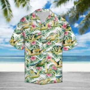 Turtle Flower Tropical Green Amazing Design Hawaiian Shirt  - Thelegend59