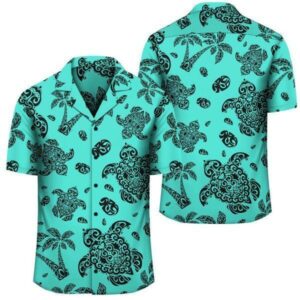 Turtle Palm And Sea Pebbles Turquoise Hawaiian Shirt  - Thelegend59
