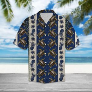 Turtle Pineapple Hibiscus Pattern Blue Unique Design Hawaiian Shirt  - Thelegend59
