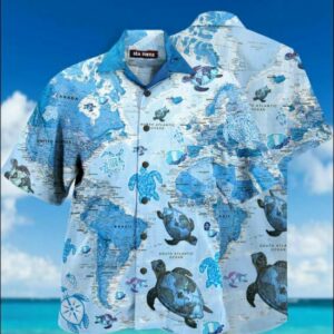 Turtle World Map Hawaiian Shirt  - Thelegend59