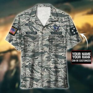 U.S Air Force Camo Custom Name &Amp; Rank Hawaiian Aloha Hawaiian Shirtss Beach Shorts  - Thelegend59