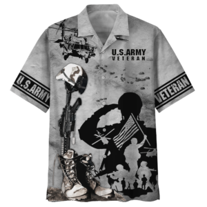U.S Army Veteran Soldiers Gray Hawaiian Shirt - For Men And Women - Kids  - Thelegend59