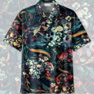 Ugly Hippie Floral Halloween Cool Skull And Snake Hawaiian Aloha Hawaiian Shirtss  - Thelegend59