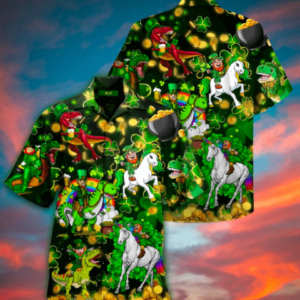 Unicorn Dinosaur Saint Patrick Hawaiian Shirt  - Thelegend59