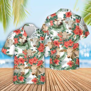 Unique Charolais No Horn Hawaiian Flowers Hawaiian Shirt - For Men And Women - Kids  - Thelegend59