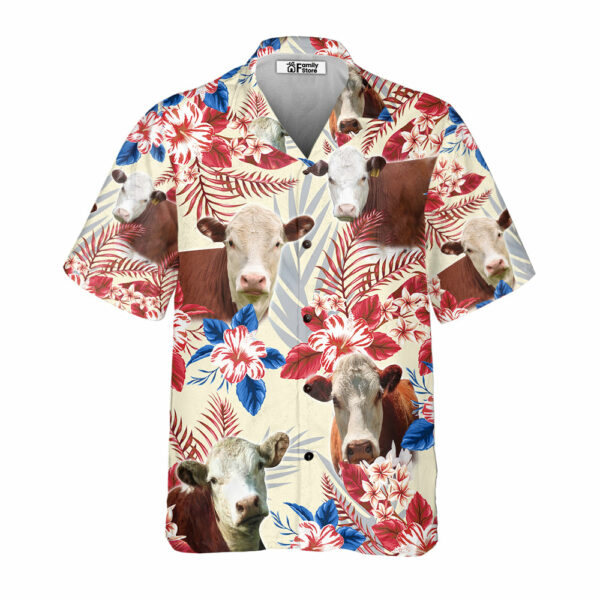 Unique Hereford Cattle Texas Flag Hawaiian Flowers All Over Printed 3D Hawaiian Shirt - For Men And Women - Kids  - Thelegend59