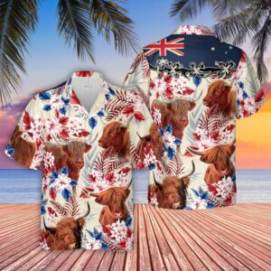 Unique Highland Cattle Australia Flag Hawaiian Flowers Hawaiian Shirt - For Men And Women - Kids  - Thelegend59