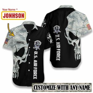 Us Air Force Digital Camo Skull Custom Hawaiian Shirt  - Thelegend59
