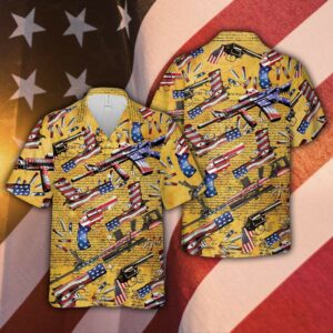 Us Flag Gun Yellow Unisex Hawaiian Shirts  - Thelegend59