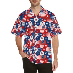 Usa Star Hexagon Pattern Men'S All Over Print Hawaiian Shirt  - Thelegend59