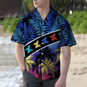 Vacation Tropical Coconut Palm Butterflies Colorful Unique Design Hawaiian Shirt  - Thelegend59