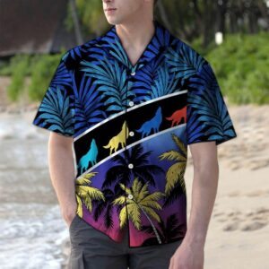 Vacation Tropical Coconut Palm Wolf Colorful Amazing Design Hawaiian Shirt  - Thelegend59