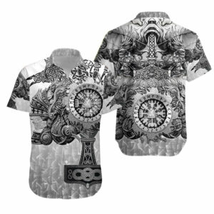 Valknut Vegvisir With Mjolnir Hawaiian Shirt  - Thelegend59