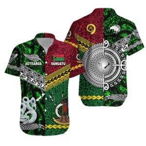 Vanuatu And New Zealand Hawaiian Shirt Together - Green  - Thelegend59