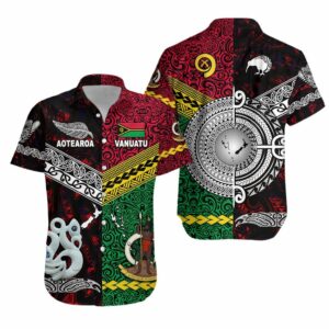 Vanuatu And New Zealand Hawaiian Shirt Together - Red  - Thelegend59