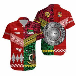 Vanuatu And Tonga Hawaiian Shirt N Together - Bright Red  - Thelegend59