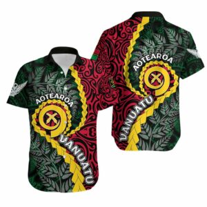Vanuatu Hawaiian Shirt Mix Maori Silver Fern  - Thelegend59