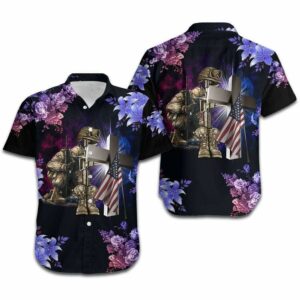 Veteran And Jesus Cross Red Blue Tropical Aloha Hawaiian Shirts - For Men And Women - Kids  - Thelegend59