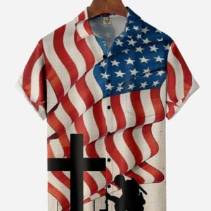 Veterans American Flag Chest Pocket Short Sleeve Hawaiian Shirts Hawaiian Shirt - For Men And Women - Kids  - Thelegend59