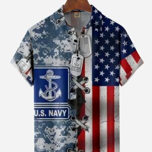 Veterans Navy Chest Pocket Short Sleeve Casual Hawaiian Shirts Hawaiian Shirt - For Men And Women - Kids  - Thelegend59