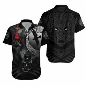Viking Angry Moon Wolf Hawaiian Shirt  - Thelegend59