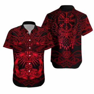 Viking Mjolnir Celtic Raven Version Red Hawaiian Shirt  - Thelegend59