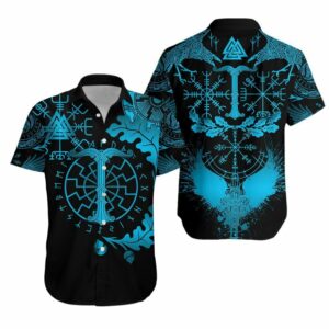 Viking Oak Leaf Valknut Vegvisir With Irminsul Hawaiian Shirt  - Thelegend59
