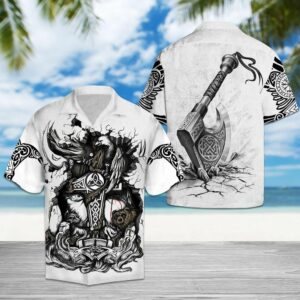 Viking Odin Black White Amazing Design Hawaiian Shirt  - Thelegend59
