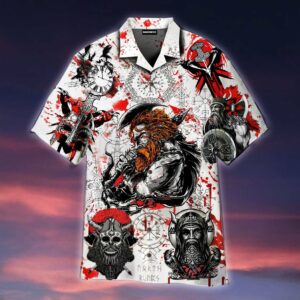Viking On Red Moon Hawaiian Shirt  - Thelegend59