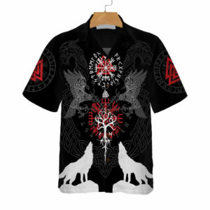 Viking Raven And Wolf Viking Hawaiian Shirt - Wolf Viking Hawaiian Shirts Short Sleeve - For Men And Women - Kids  - Thelegend59