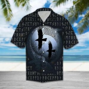 Viking Ravens Dark Blue Amazing Design Hawaiian Shirt  - Thelegend59