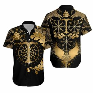 Viking Valknut Vegvisir With Irminsul Hawaiian Shirt  - Thelegend59