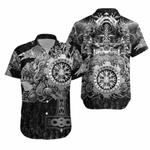 Viking Valknut Vegvisir With Mjolnir Hawaiian Shirt  - Thelegend59