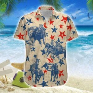 Vintage American Steer Wrestling Unisex Hawaiian Shirts  - Thelegend59