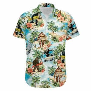 Vintage Flower And Bigfoot Hawaiian Aloha Hawaiian Shirtss  - Thelegend59