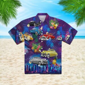 Vintage Hot Rod Car Sunset Beach Hawaiian Shirt  - Thelegend59