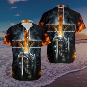 Warrior Of Christ Lion Cross Hawaiian Aloha Hawaiian Shirtss  - Thelegend59