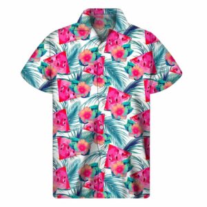 Watermelon Teal Hawaiian Pattern Print Men'S Short Sleeve Hawaiian Shirts  - Thelegend59
