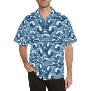Wave Themed Pattern Print Hawaiian Shirt  - Thelegend59