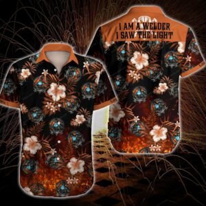 Welder I Saw The Light Hawaiian Graphic Print Short Sleeve  - Thelegend59