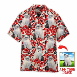 White Cat On Red Flower Design Custom Hawaiian Shirt Pn302090Lb - For Men And Women - Kids  - Thelegend59