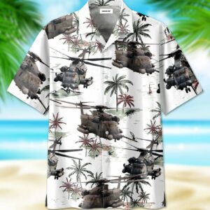 White Pattern Sikorsky Mh-53 Pave Low Hawaiian Aloha Hawaiian Shirtss Or Beach Shorts  - Thelegend59