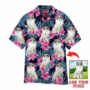 White Ragdoll Cat Hide And Seek In Pink Floral Tropical Hawaiian Shirt - For Men And Women - Kids  - Thelegend59