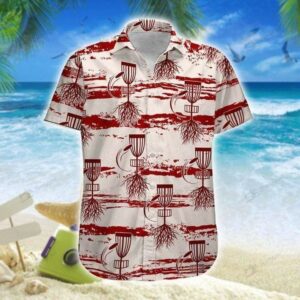White Red Disc Golf Pattern Unisex Hawaiian Shirts Beach Shorts  - Thelegend59