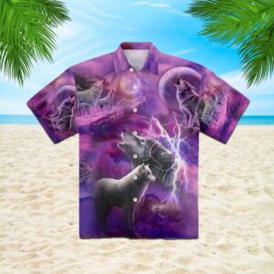 White Wolves Howling Moon Hawaiian Shirt  - Thelegend59
