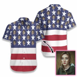 Wife Face American Flag Custom Hawaiian Shirt  - Thelegend59